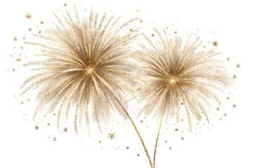 Glittering Gold Fireworks Celebration Sparkle Night, isolated on a transparent background