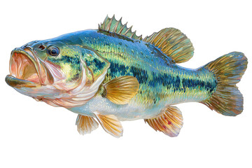Largemouth Bass Fish Art Aquatic Wildlife Painting Nature, isolated on a transparent background