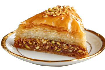 Delicious Baklava Pastry Sweet Treat Pistachios Honey Golden Brown, isolated on a transparent background