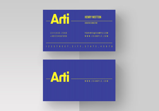 Business Card Layout with Blue and Yellow Accents