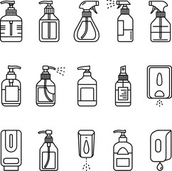 Fototapeta premium Hand Sanitizer and Soap Dispenser Line Icons Collection