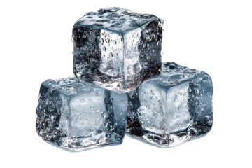 Obraz premium Three wet ice cubes on black background refreshing cold winter ice, isolated on a transparent background