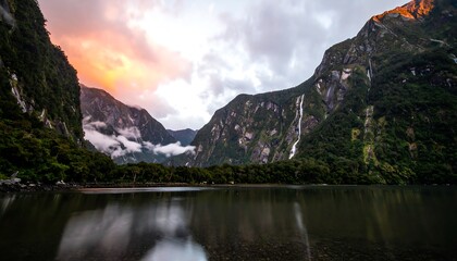 Scenic mountain lake at sunset (1)