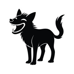 Black silhouette of a hyena laughing with its back arched and head tilted