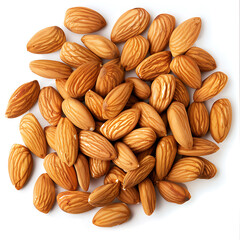 Heap of Whole Almonds on a White Background