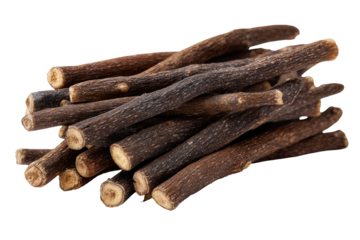 Dark brown sticks pile natural texture herbal medicine, isolated on a transparent background