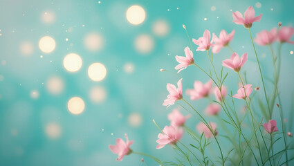 Dreamy floral composition with glowing orbs for text overlay. Ideal for wallpaper graphics, social media posts, and ethereal visual concepts.