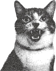 Cat y2k retro stipple art feline brutalist halftone vector png transparent, kitten 2000s photocopy effect tattoo aesthetic