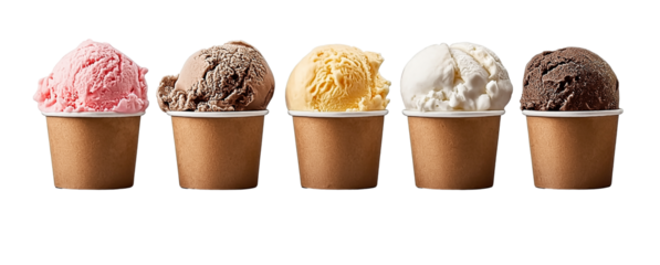 Ice cream scoop on white blank empty paper cup bowl on transparent background cutout, PNG file.