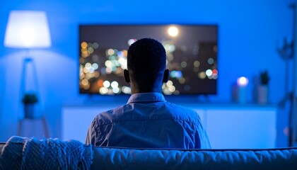 Man watching TV in a dimly lit room