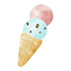 水彩画風の2段になったアイスクリーム