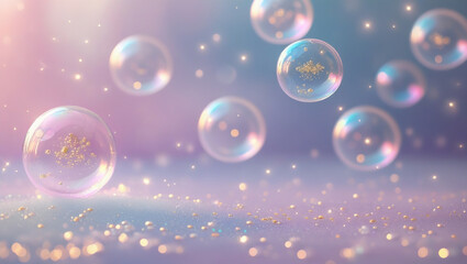 Soap bubbles glowing in pink and blue with iridescent light. Perfect for wedding invites, fantasy designs, and magical background themes.
