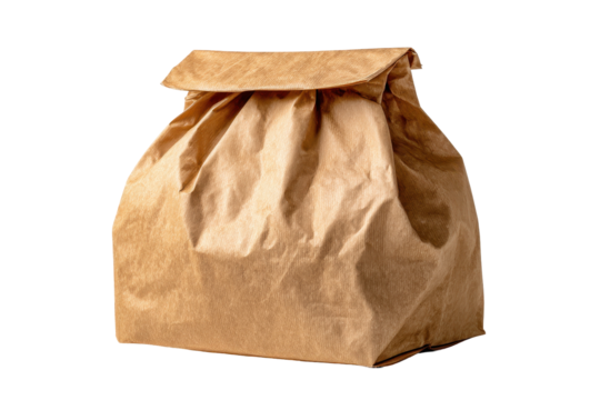 Brown paper bag on black background simple packaging design, isolated on a transparent background
