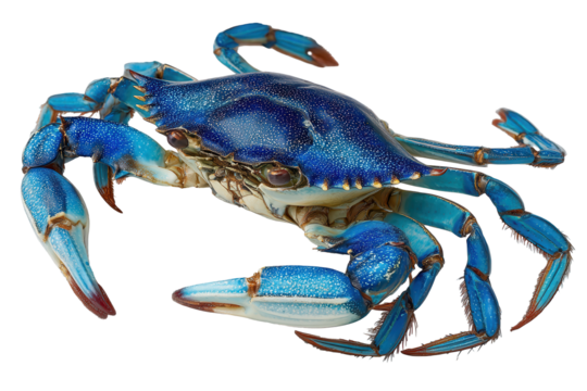 Vibrant Blue Crab Detailed Closeup Ocean Creature, isolated on a transparent background