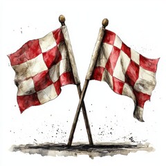 Crossed flags with red and white checkered pattern positioned in an artistic design, symbolizing sporting events
