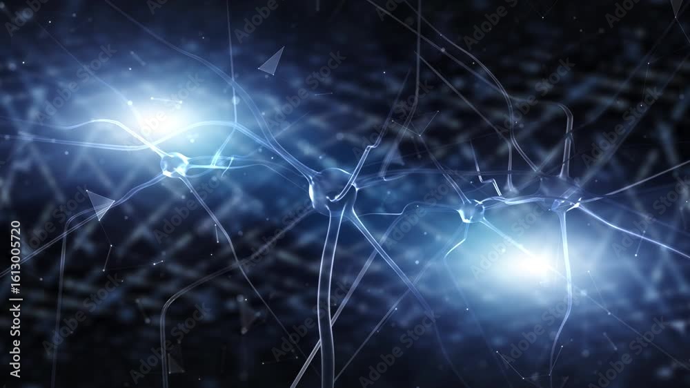 Canvas Prints flickering glowing neuron cells on shine digital network lines and dots motion background.