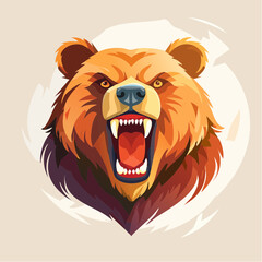 Aggressive brown bear head portrait, fierce expression, stylized graphic design.