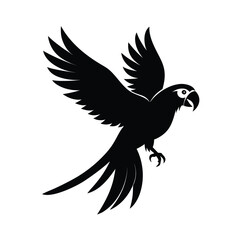 Obraz premium Dynamic diagonal silhouette of a flying macaw parrot in black vector art