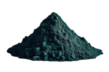 Teal powder pile dark background texture, isolated on a transparent background