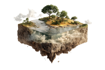 Floating Island Ecosystem Miniature Landscape Nature Scene, isolated on a transparent background