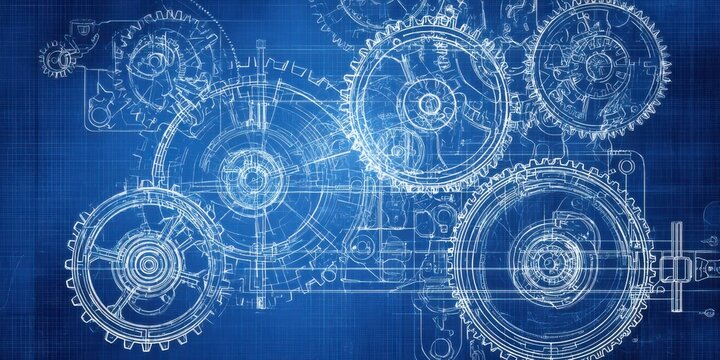 Intricate gears and mechanisms displayed on a blue background showcasing advanced engineering and design concepts