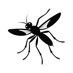 Striking black silhouette of a mosquito in mid flight against a clean white background