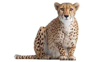 Cheetah portrait wild cat big cat African wildlife animal predator fast feline spotted fur powerful hunter majestic nature beauty, isolated on a transparent background