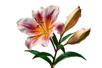 Fototapeta premium Pink and Orange Lily Flower Blossom Closeup Dark Background, isolated on a transparent background