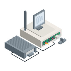 isometric server rack and network