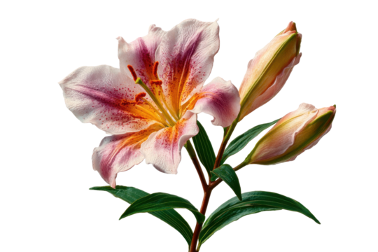 Pink and Orange Lily Flower Blossom Closeup Dark Background, isolated on a transparent background