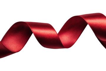 Red satin ribbon swirls on black background elegant design luxurious texture, isolated on a transparent background