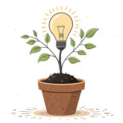 idea bulb growing like a plant in soil creative