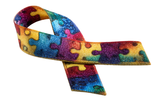 Colorful Glitter Puzzle Ribbon Autism Awareness,, isolated on a transparent background