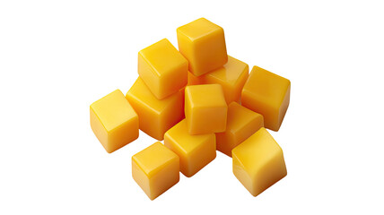 Fresh Yellow Mango Cubes Cut into Perfect Pieces Isolated on White Background