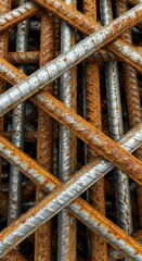 Rusty Rebar Steel Metal Rods Intertwined Construction Material