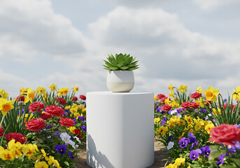 Springtime Succulent Display: Vibrant Flowers and a Peaceful Atmosphere in a Sunny Garden