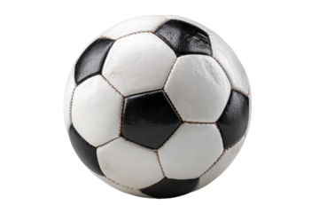 Classic Black and White Soccer Ball Isolated on Black Background, isolated on a transparent background