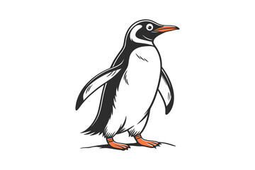 Obraz premium A charming hand drawn sketch of a penguin standing upright with its wings slightly outstretched isolated on white background silhouette