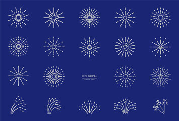シンプルな花火　線画アイコン素材セット / vector eps	