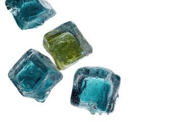 Colorful ice cubes falling on black background cool refreshing drink concept,, isolated on a transparent background