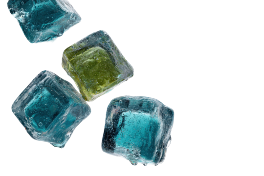 Colorful ice cubes falling on black background cool refreshing drink concept,, isolated on a transparent background