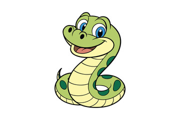Fototapeta premium Cute cartoon green snake with big blue eyes and a friendly smile a playful reptile character isolated on white background silhouette