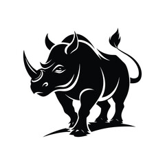 Obraz premium Powerful black silhouette of a rhino charging forward with its head down for advertising