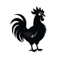 Bold black silhouette of a rooster proudly crowing with chest out