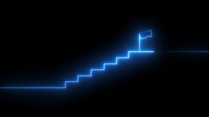 stairs icon sign icon animation on Glowing neon business graph chart concept . Business improve concept, market signs in neon lights Glowing neon line . - Powered by Adobe