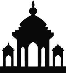 Black silhouette of a traditional indian pavilion with ornate arches and domes isolated on white background silhouette