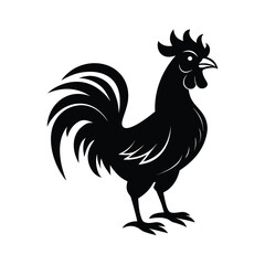 Proud rooster silhouette with chest out in black ready for morning crowing