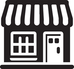 Minimalist Marketplace Shop Icon – Black and White Storefront Silhouette Vector