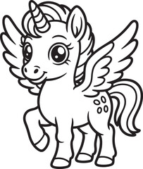 Fototapeta premium Alicorn foal with wings and a spiraled horn silhouette line art design royalty free image premium quality