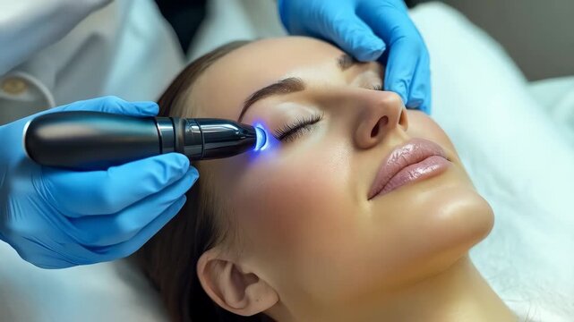 Cosmetologist using dermapen for anti aging treatment on skin